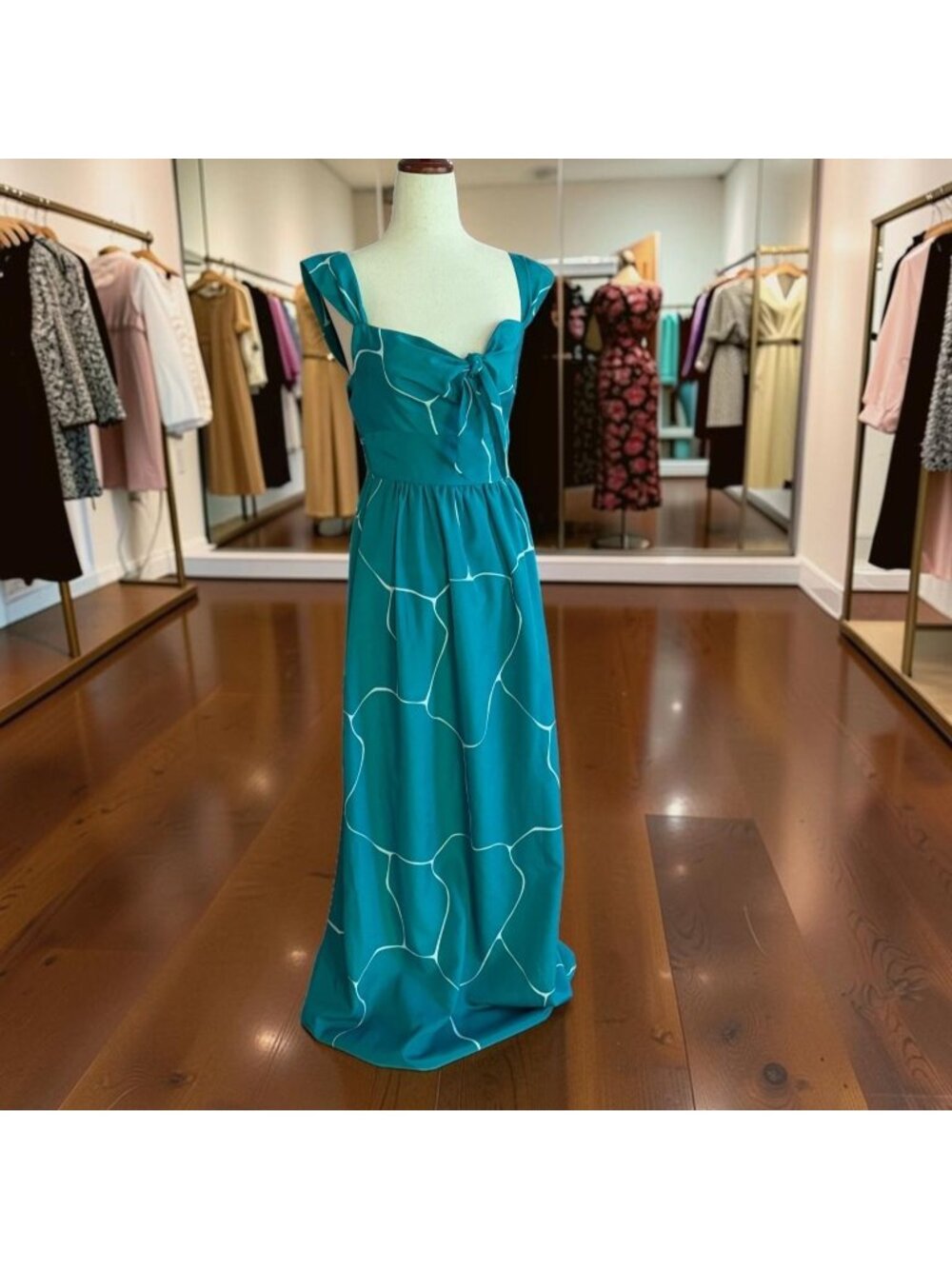Susana Monaco Maxi Dress Size 2 Teal Tie Front Sleeveless Abstract Print NWT